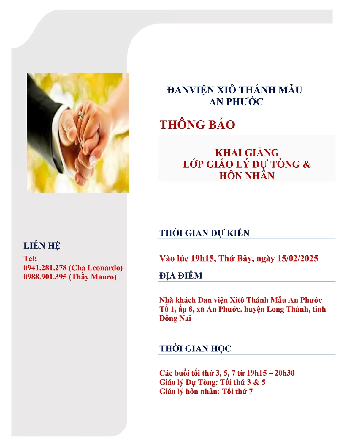 thống báo giáo lý hôn nhân mới